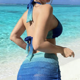 Halter Ombre Bikini Set with Cover Up 3 Piece Swimsuit Swimwears