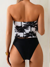 Palm Tree Print Bikini Set Tropical Two Piece Swimsuit with Strapless Bandage Top Panties