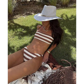 Striped Bikini Set Chain Strap Backless Two Piece Swimsuit Two Piece Bikini Sets
