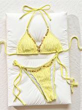 Wrinkled Crinkled Halter Bikini Strappy Two-pieces Bikini Set