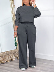 Casual Solid Top Pants Set