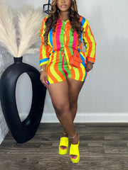 Vibrant Striped Shirt Shorts Set