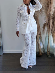 Lace Button See-Through Set