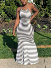 Striped Backless Strappy Maxi Dresses