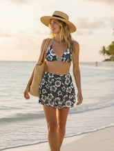 3-Piece Printed Micro Bikini Set Fashion Swimwear Ready Stock Floral Print Elegant Sets Thongs Bandage