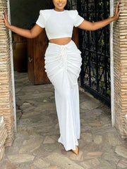 Crop Top Drawstring Skirt Set