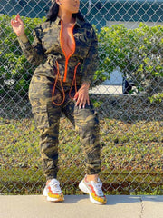 Camouflage Front Zipper Jumpsuits