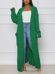 Knitted Solid Pocket Sweater Cardigans