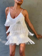 Sleeveless Tassel Mini Dresses