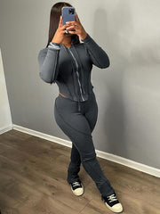 Ribbed Hoodie Top Leggings Set