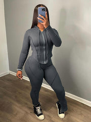 Ribbed Hoodie Top Leggings Set