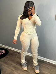 Ribbed Hoodie Top Leggings Set