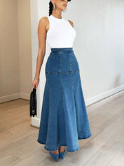 Ripple Denim Midi Skirts