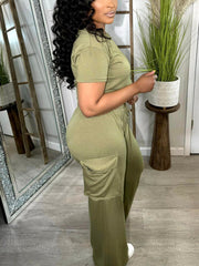 Crop Top Pocket Pants Set