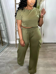 Crop Top Pocket Pants Set