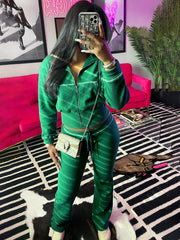 Waffle Jacket Flare Pants Set