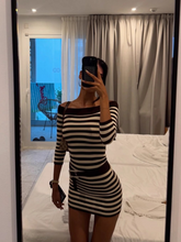 Time Striped Off-Shoulder Long Sleeve Dress