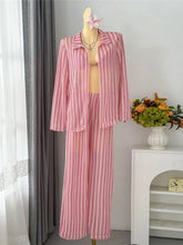 4PCS Striped With Long Sleeve Pants Bikini Four-pieces Bikini Set