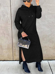 Slant Pockets Drawstring Hoodie Dresses