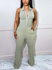Knit Halter Backless Jumpsuits