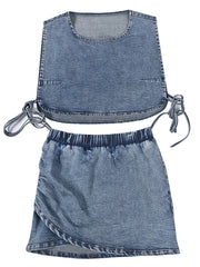 Lace-up Denim Vest Skirt Set