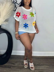 Beach Floral Crochet Knit Tops