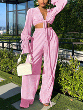 Flare Sleeve Crop Top Wide Leg Pants