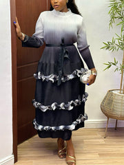 Ombre Ruffle Pleated Dresses