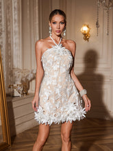 Halterneck Flower Embroidered Dress In White