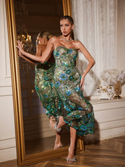 Robe à sequins brodée de fleurs
