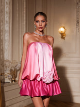 Strapless Flower Satin Mini Dress