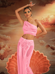 Ensemble jupe asymétrique froncée rose