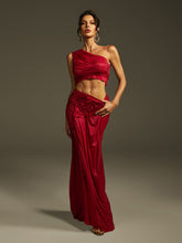 Ensemble jupe asymétrique froncée couleur vin