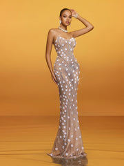 Robe longue bustier à fleurs et strass