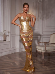 Robe longue bustier à corset et chaîne