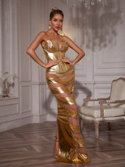 Robe longue bustier à corset et chaîne