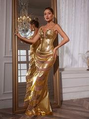 Robe longue bustier à corset et chaîne
