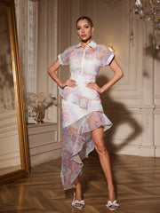 Short Sleeve Floral Ruffle Dress
