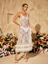 Robe midi à fines bretelles en dentelle florale