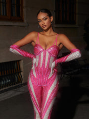 Diamante Jumpsuit In Hot Pink