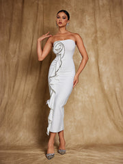 Robe bandage bustier à fleurs et strass