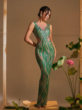 Robe maxi imprimée strass à col rond
