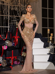 Robe maxi à manches longues et strass