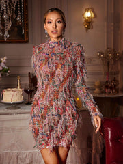 Robe courte à franges à manches longues