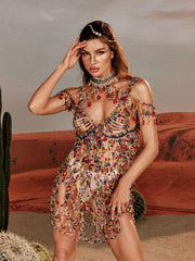 Rhinestone Beaded Mini Dress