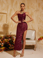 Robe midi en velours fendue dos nu