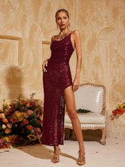 Robe midi en velours fendue dos nu