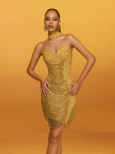 Robe courte à franges de cristal