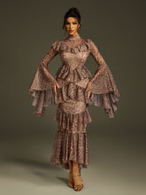 Robe midi léopard à manches cloche