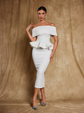 Off Shoulder Flounce Midi Dress In White